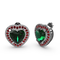 Esinti Kalp Küpe - Yeşil kuvars ve garnet 14 ayar beyaz altın küpe #1iqamu8
