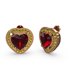 Garnet ve peridot 925 ayar rose altın kaplama gümüş küpe