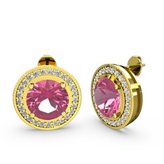 Swarovski ve pembe kuvars 8 ayar altın küpe