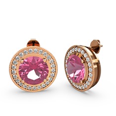 Swarovski ve pembe kuvars 14 ayar rose altın küpe