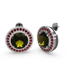 Garnet ve peridot 14 ayar beyaz altın küpe