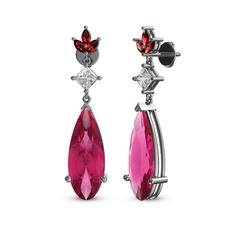 Dillon Küpe - Pembe kuvars, swarovski ve garnet 8 ayar beyaz altın küpe #m7hdp5