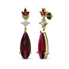 Rodolit garnet, swarovski ve garnet 18 ayar altın küpe