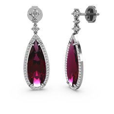 Avina Damla Küpe - Rodolit garnet ve swarovski 8 ayar beyaz altın küpe #1x1gubq