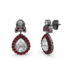 Hanedan Küpe - Swarovski ve garnet 925 ayar siyah rodyum kaplama gümüş küpe #15j4vre