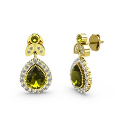 Peridot ve swarovski 8 ayar altın küpe