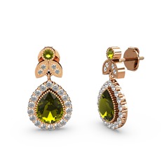 Peridot ve swarovski 925 ayar rose altın kaplama gümüş küpe