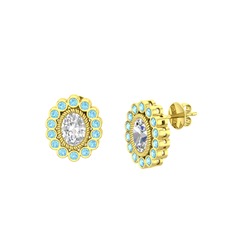 Rayiha Küpe - Swarovski ve akuamarin 8 ayar altın küpe #10ert0l