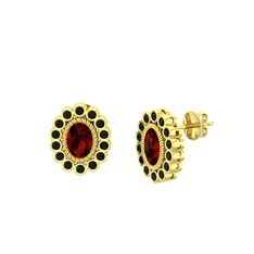 Rayiha Küpe - Garnet ve siyah zirkon 14 ayar altın küpe #1b7lb7k