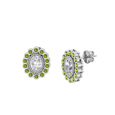 Swarovski ve peridot 14 ayar beyaz altın küpe