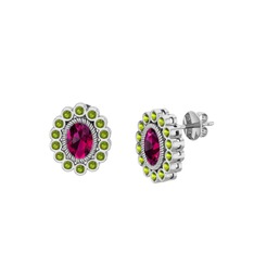 Rayiha Küpe - Rodolit garnet ve peridot 8 ayar beyaz altın küpe #xmrdcq