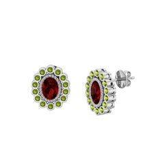 Garnet ve peridot 925 ayar gümüş küpe