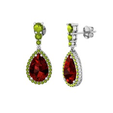 Nil Damlası Küpe - Garnet ve peridot 8 ayar beyaz altın küpe #182x1r9