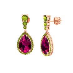 Nil Damlası Küpe - Rodolit garnet ve peridot 18 ayar rose altın küpe #4x785t