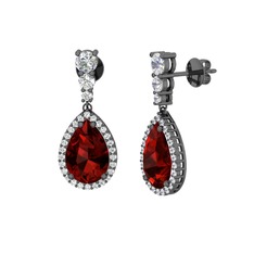 Nil Damlası Küpe - Garnet ve swarovski 925 ayar siyah rodyum kaplama gümüş küpe #73skld