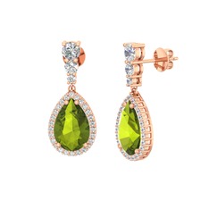 Peridot ve swarovski 18 ayar rose altın küpe