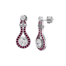 Lale Küpe - Swarovski ve rodolit garnet 14 ayar beyaz altın küpe #1487q39