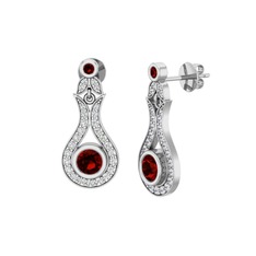 Lale Küpe - Garnet ve swarovski 8 ayar beyaz altın küpe #17wjaas