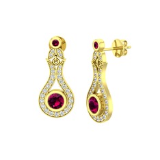 Rodolit garnet ve swarovski 14 ayar altın küpe