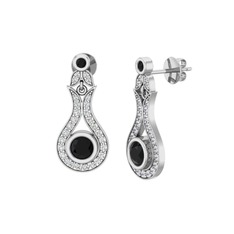 Lale Küpe - Siyah zirkon ve swarovski 8 ayar beyaz altın küpe #a7u14v