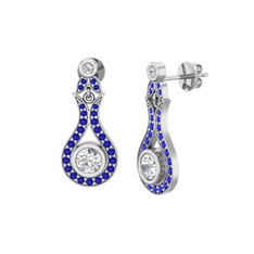 Lale Küpe - Swarovski ve lab safir 18 ayar beyaz altın küpe #pxutiq