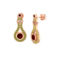 Garnet ve peridot 14 ayar rose altın küpe