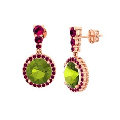 Peridot ve rodolit garnet 18 ayar rose altın küpe