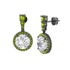 Lavinya Küpe - Swarovski ve peridot 925 ayar siyah rodyum kaplama gümüş küpe #hac675