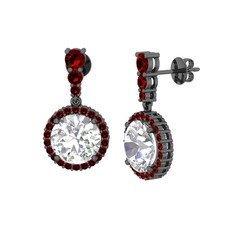 Lavinya Küpe - Swarovski ve garnet 925 ayar siyah rodyum kaplama gümüş küpe #kb10u4