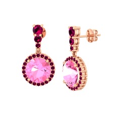 Lavinya Küpe - Pembe kuvars ve rodolit garnet 14 ayar rose altın küpe #t2tr9y