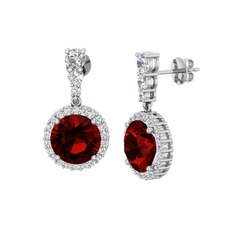 Garnet ve swarovski 18 ayar beyaz altın küpe