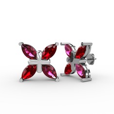 Dört Taşlı Rüzgar Küpe - Rodolit garnet ve garnet 8 ayar beyaz altın küpe #1uct8s7