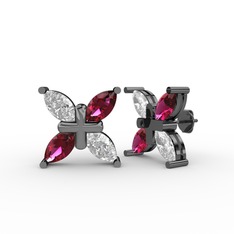 Swarovski ve rodolit garnet 925 ayar siyah rodyum kaplama gümüş küpe