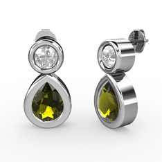 Peridot ve swarovski 8 ayar beyaz altın küpe