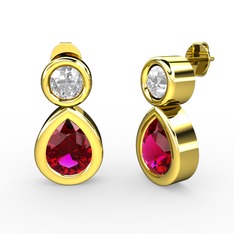 İkili Damla Küpe - Rodolit garnet ve swarovski 14 ayar altın küpe #b3h305