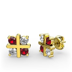 Dört Taşlı Küpe - Garnet ve swarovski 14 ayar altın küpe #1sqx6ku