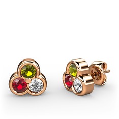 Peridot, garnet ve swarovski 8 ayar rose altın küpe