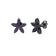 Yasemin Çiçeği Küpe - Ametist 925 ayar siyah rodyum kaplama gümüş küpe #1wq659u