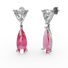 Swarovski ve pembe kuvars 14 ayar beyaz altın küpe