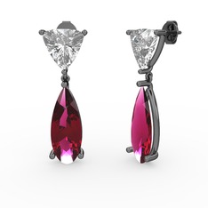 Swarovski ve rodolit garnet 925 ayar siyah rodyum kaplama gümüş küpe