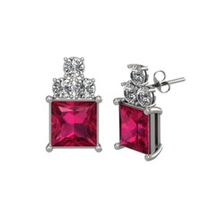 Areli Kare Küpe - Rodolit garnet ve swarovski 18 ayar beyaz altın küpe #1xk8g69