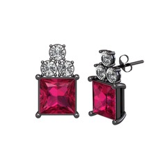 Rodolit garnet ve swarovski 925 ayar siyah rodyum kaplama gümüş küpe