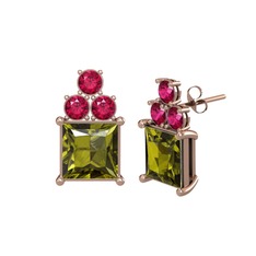 Peridot ve rodolit garnet 18 ayar rose altın küpe