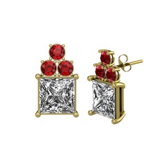 Areli Kare Küpe - Swarovski ve garnet 8 ayar altın küpe #7h7a7k