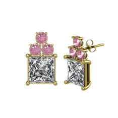 Areli Kare Küpe - Swarovski ve pembe kuvars 14 ayar altın küpe #qmaues