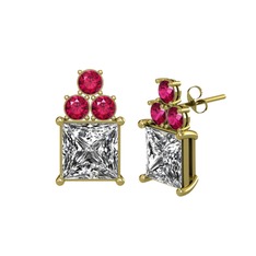 Areli Kare Küpe - Swarovski ve rodolit garnet 18 ayar altın küpe #sspd2s