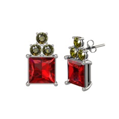 Garnet ve peridot 8 ayar beyaz altın küpe