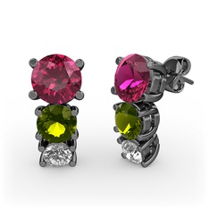 Scala Küpe - Rodolit garnet, peridot ve swarovski 925 ayar siyah rodyum kaplama gümüş küpe #1gxx4xv