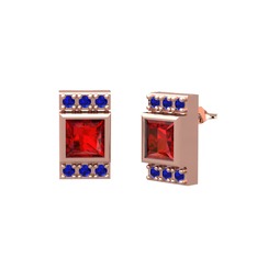 Garnet ve lab safir 14 ayar rose altın küpe