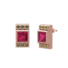 Rodolit garnet ve peridot 8 ayar rose altın küpe